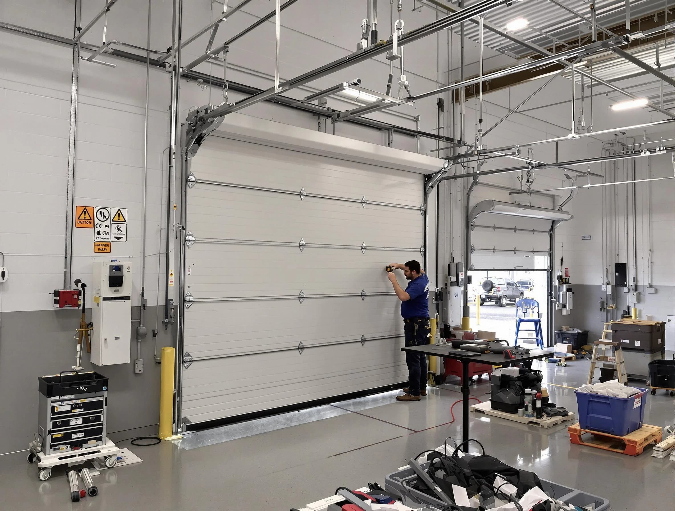Commercial garage door repair being performed by O'Hara Garage Door Repair expert in O'Hara