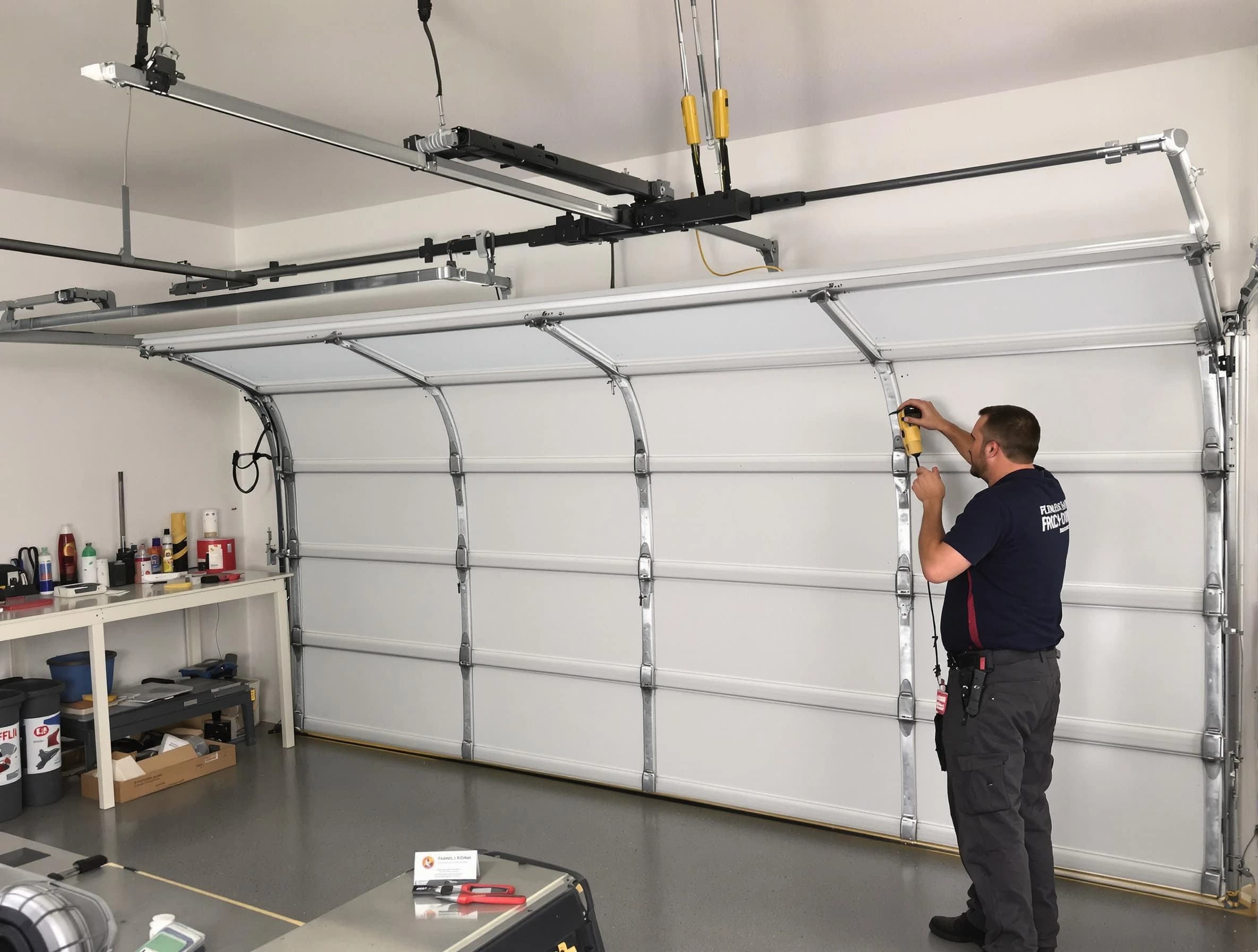 O'Hara Garage Door Repair certified technician performing overhead door system repair in O'Hara