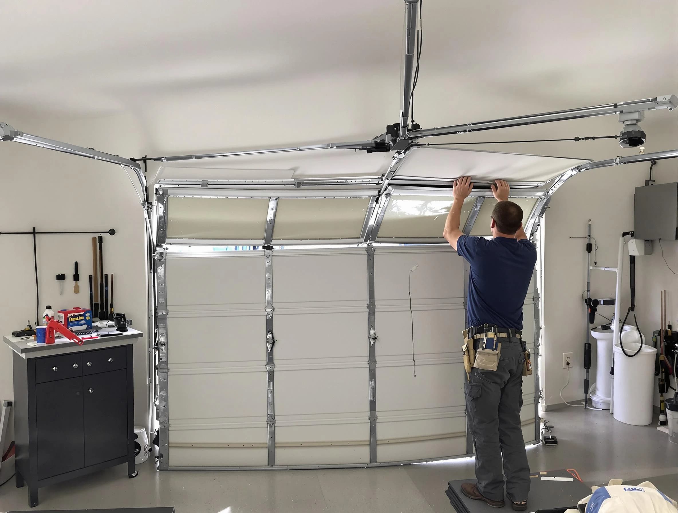 O'Hara Garage Door Repair specialist performing precise section replacement on O'Hara garage door