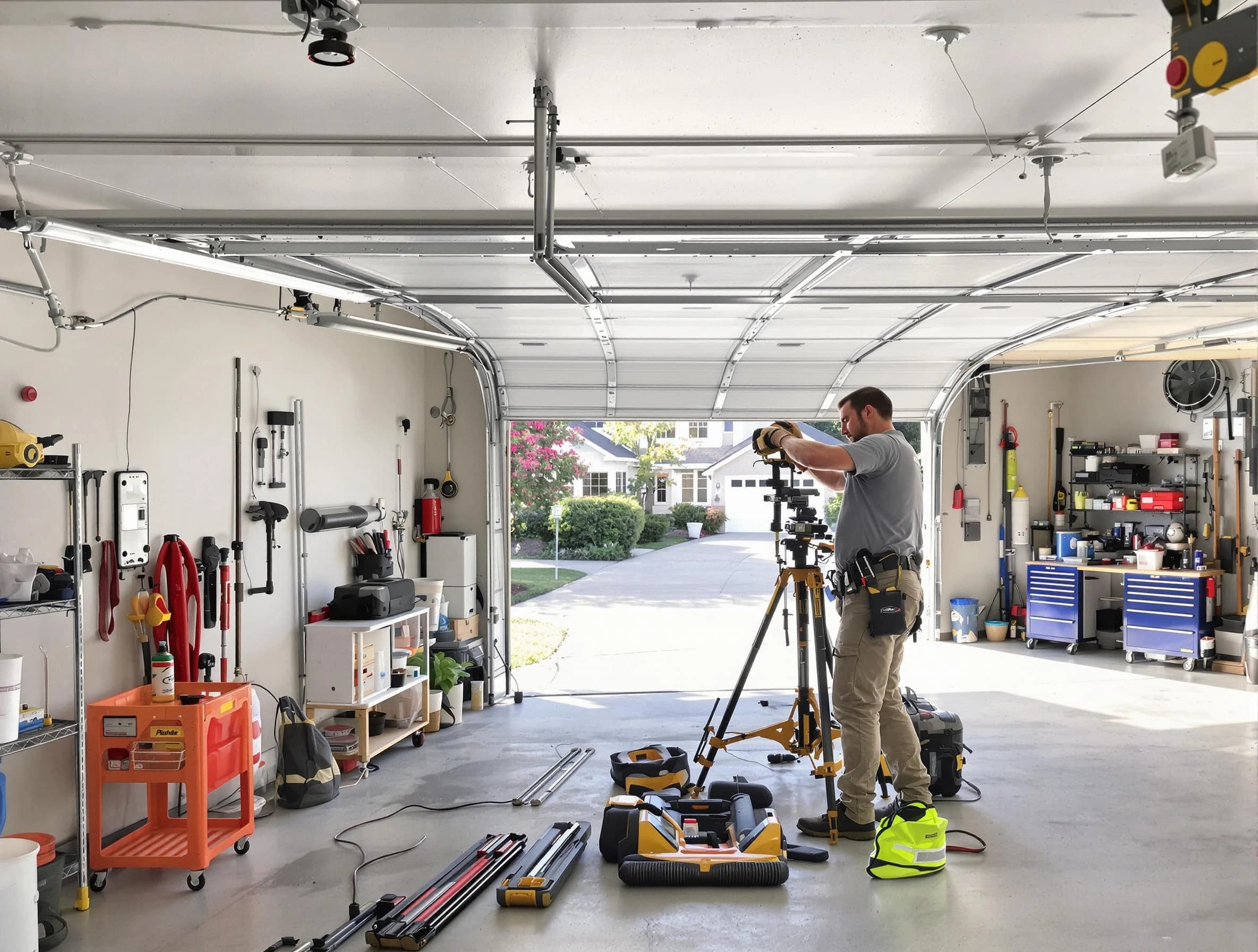 O'Hara Garage Door Repair specialist performing laser-guided track alignment in O'Hara