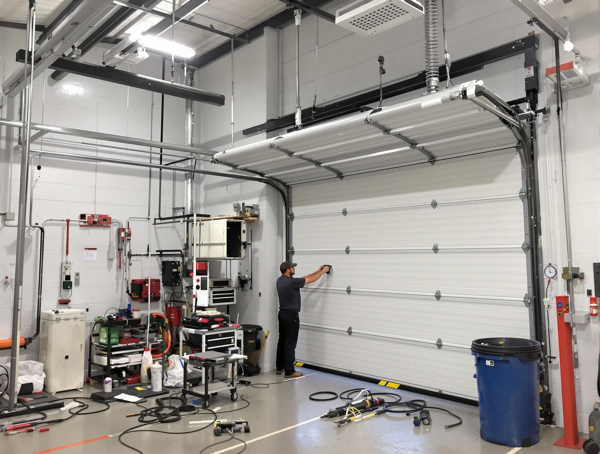 O'Hara Garage Door Repair certified technician performing commercial door repair at a O'Hara business facility