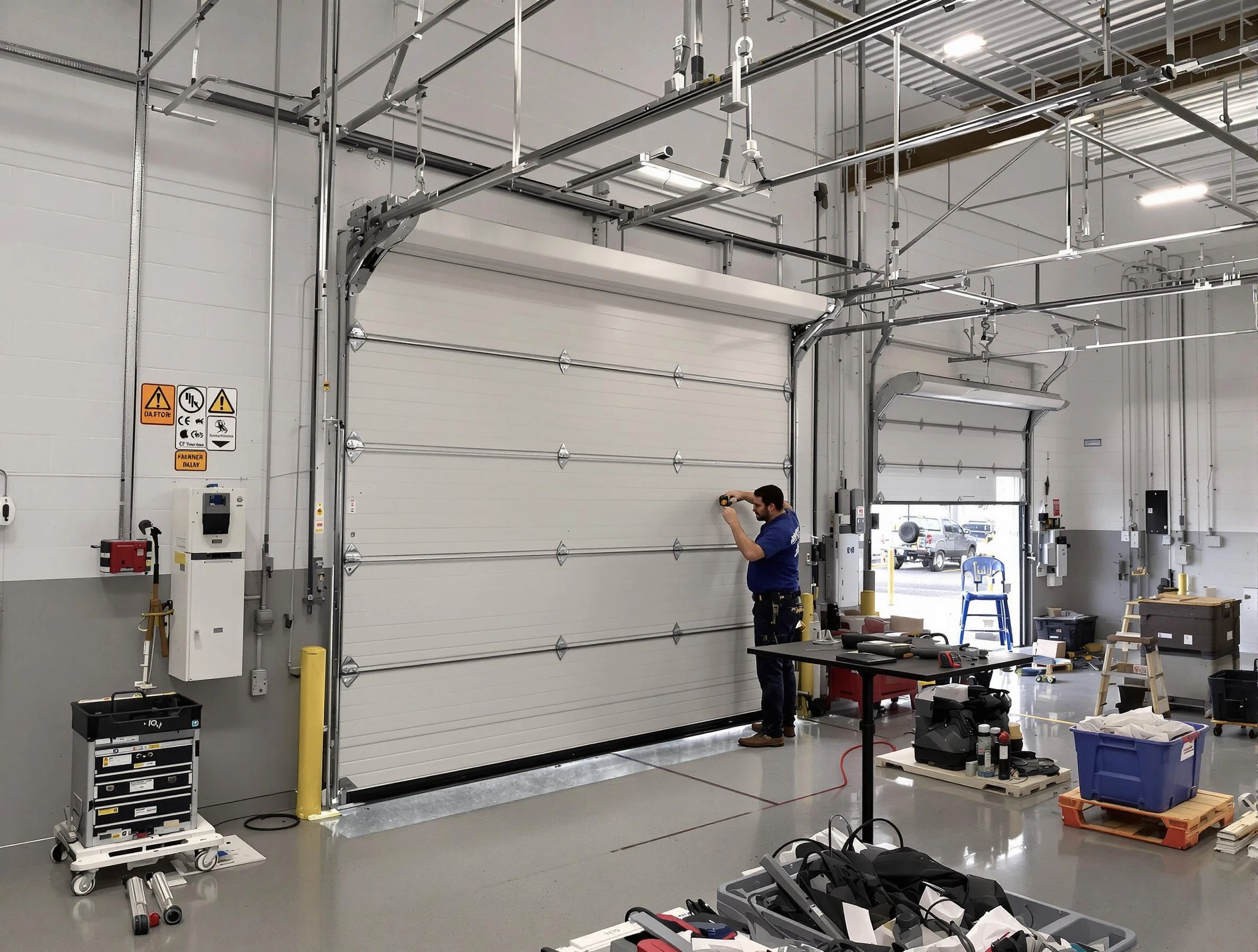 Commercial garage door repair being performed by O'Hara Garage Door Repair expert in O'Hara