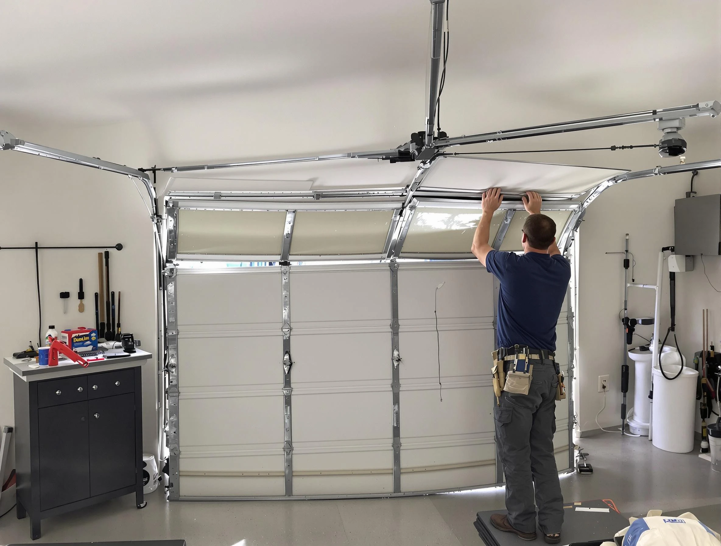 O'Hara Garage Door Repair specialist performing precise section replacement on O'Hara garage door